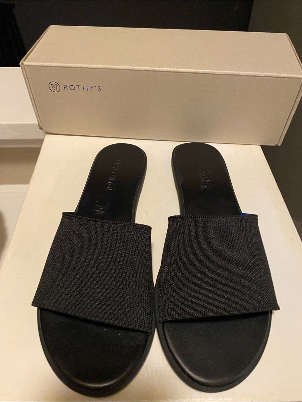 Rothy's Black Wide-Band Slide Sandals